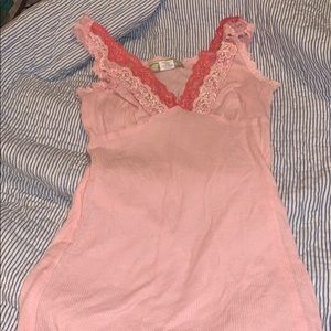 Belle du Jour shades of pink lace trim tank